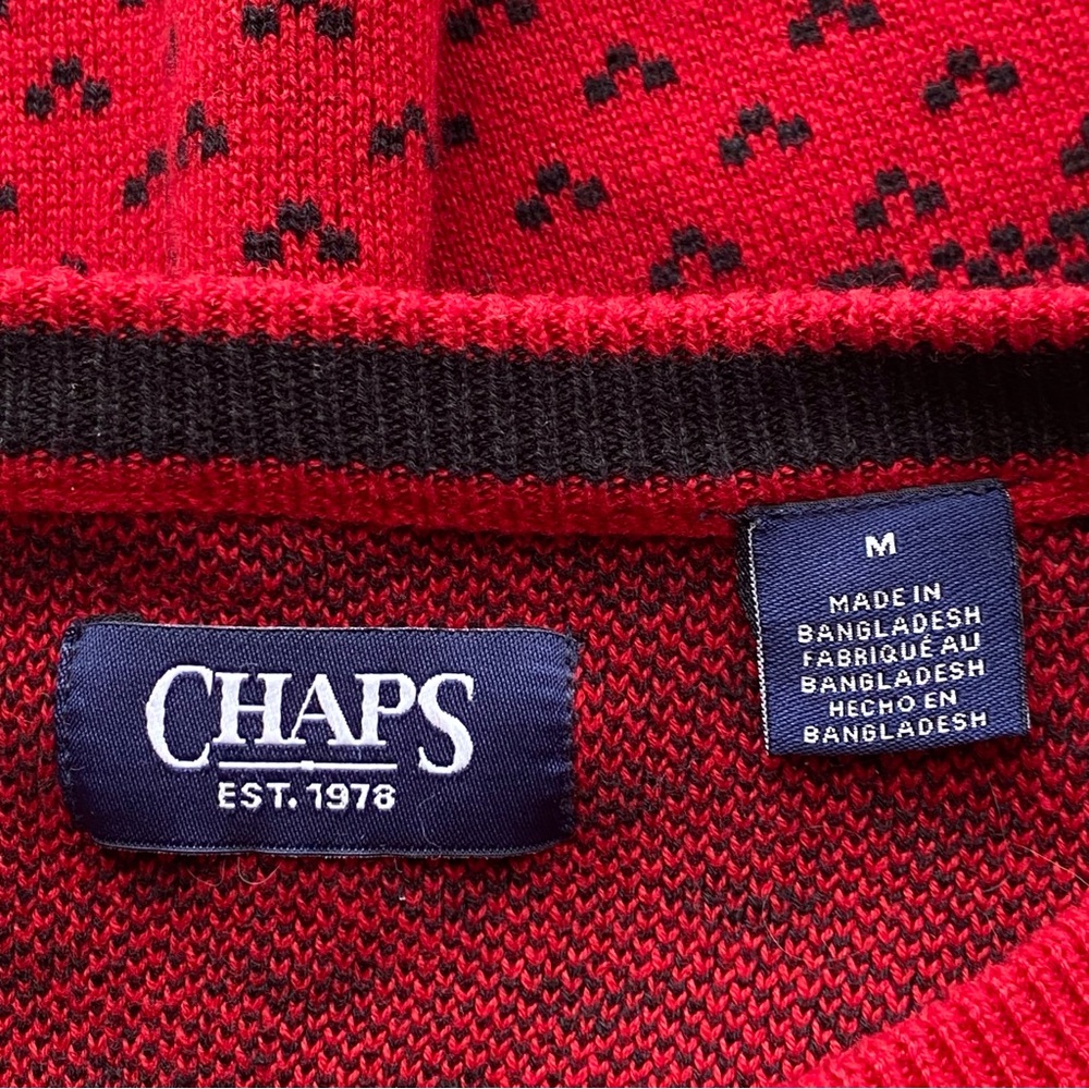 Chaps Polar Bear Fair Isle Sweater Men Medium Red Black White Crewneck Preppy - Picture 9 of 15